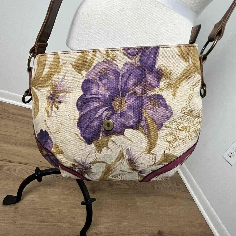 Meli Melo Paris Cream Purple Pink Floral Purse Crossbody Bag‎